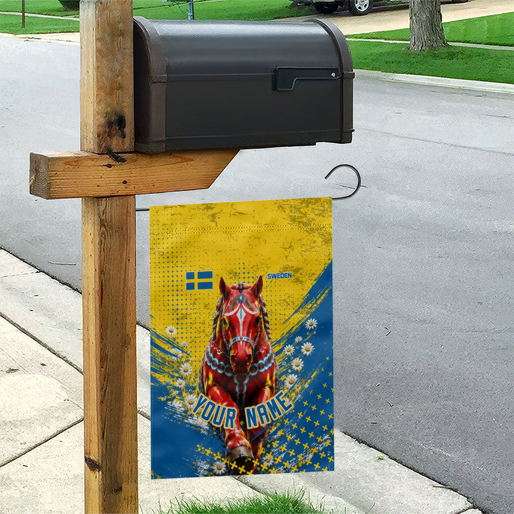 Personalized Sweden Dala Horse Soccer Garden Flag Grunge Swedish Flag Cheering Fans Floral