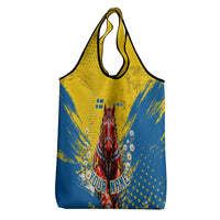 Personalized Sweden Dala Horse Soccer Grocery Bag Grunge Swedish Flag Cheering Fans Floral