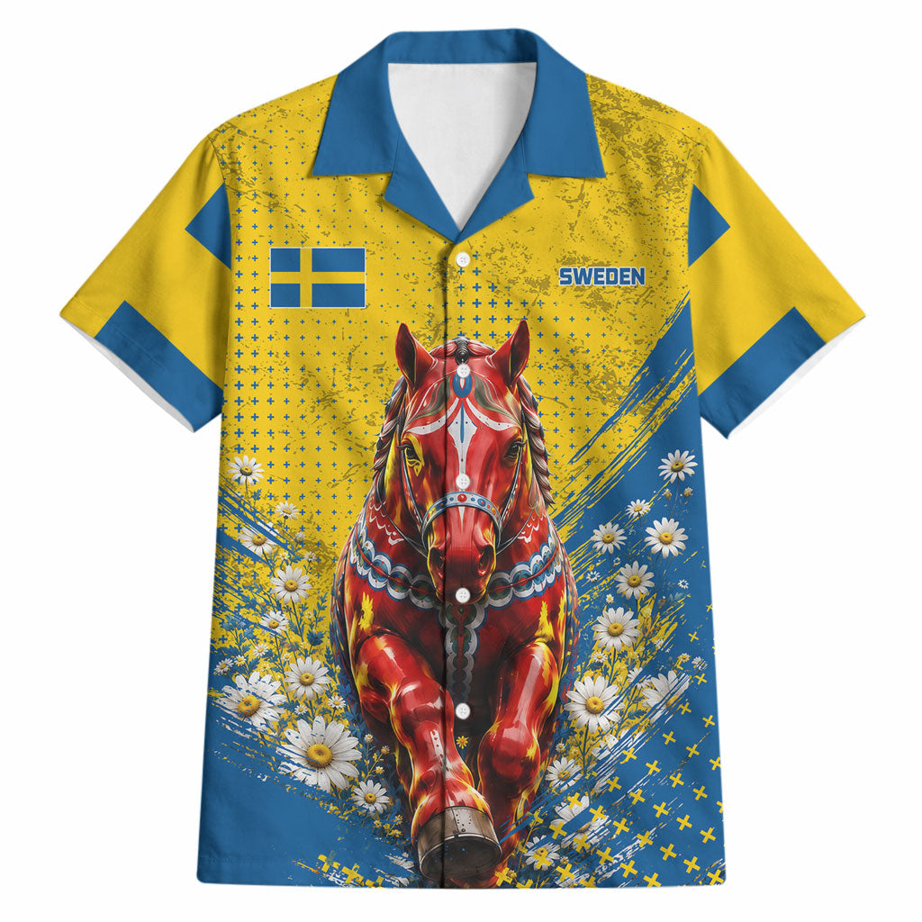 Personalized Sweden Dala Horse Soccer Hawaiian Shirt Grunge Swedish Flag Cheering Fans Floral