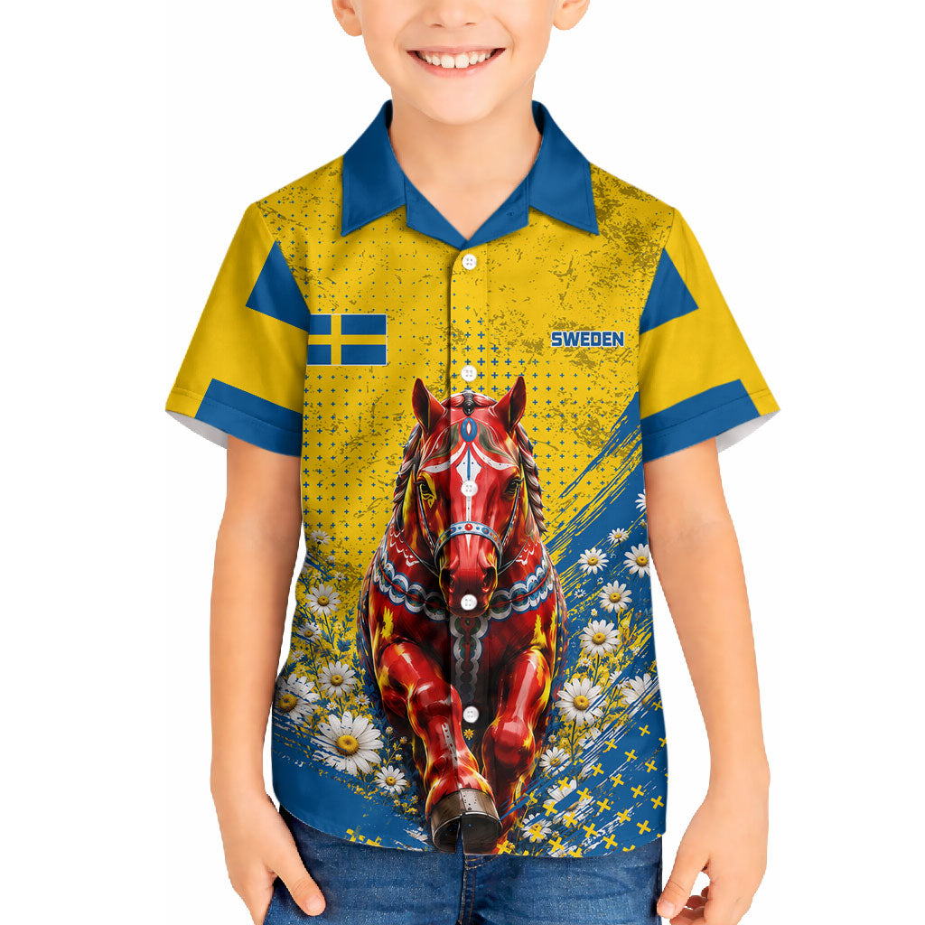 Personalized Sweden Dala Horse Soccer Hawaiian Shirt Grunge Swedish Flag Cheering Fans Floral