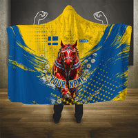 Personalized Sweden Dala Horse Soccer Hooded Blanket Grunge Swedish Flag Cheering Fans Floral