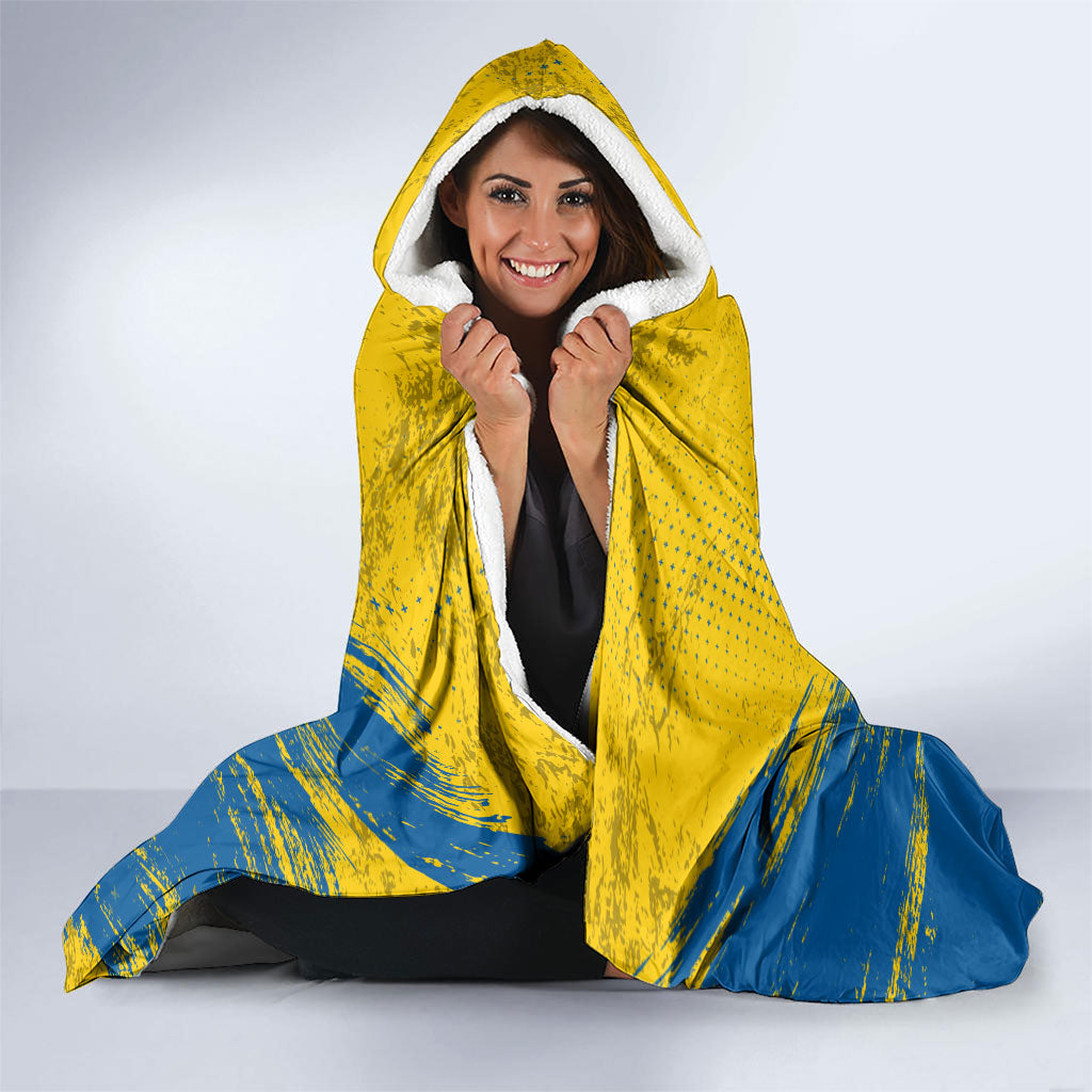 Personalized Sweden Dala Horse Soccer Hooded Blanket Grunge Swedish Flag Cheering Fans Floral