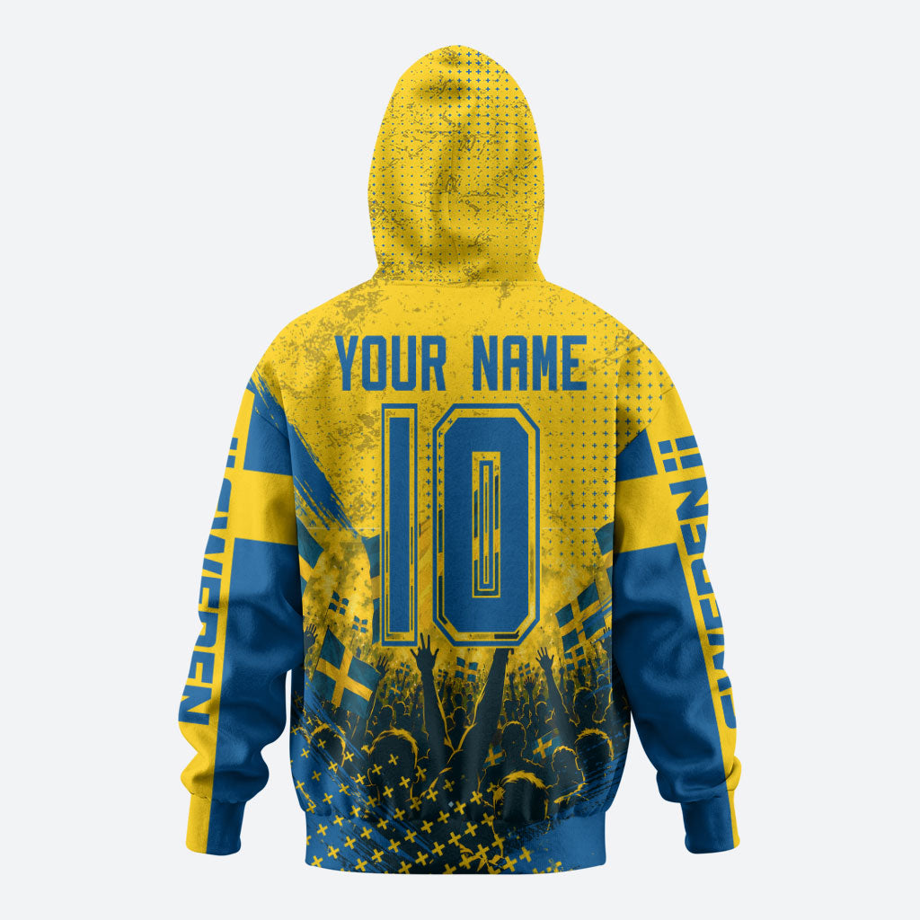 Personalized Sweden Dala Horse Soccer Hoodie Grunge Swedish Flag Cheering Fans Floral