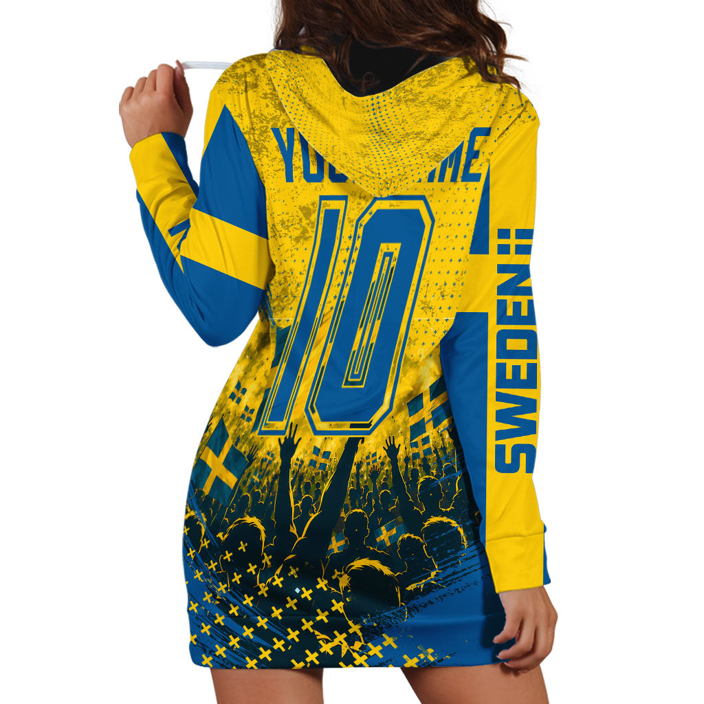 Personalized Sweden Dala Horse Soccer Hoodie Dress Grunge Swedish Flag Cheering Fans Floral