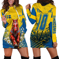 Personalized Sweden Dala Horse Soccer Hoodie Dress Grunge Swedish Flag Cheering Fans Floral
