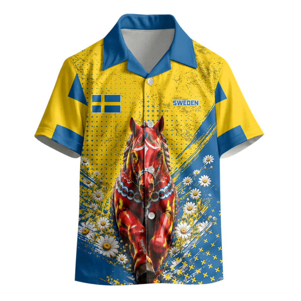 Personalized Sweden Dala Horse Soccer Kid Hawaiian Shirt Grunge Swedish Flag Cheering Fans Floral