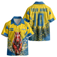 Personalized Sweden Dala Horse Soccer Kid Hawaiian Shirt Grunge Swedish Flag Cheering Fans Floral