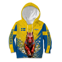 Personalized Sweden Dala Horse Soccer Kid Hoodie Grunge Swedish Flag Cheering Fans Floral