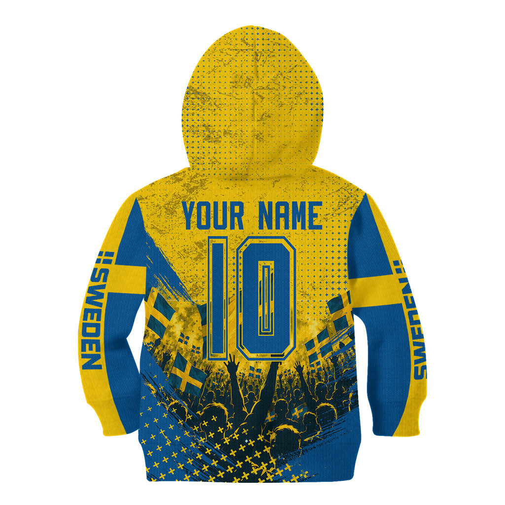 Personalized Sweden Dala Horse Soccer Kid Hoodie Grunge Swedish Flag Cheering Fans Floral