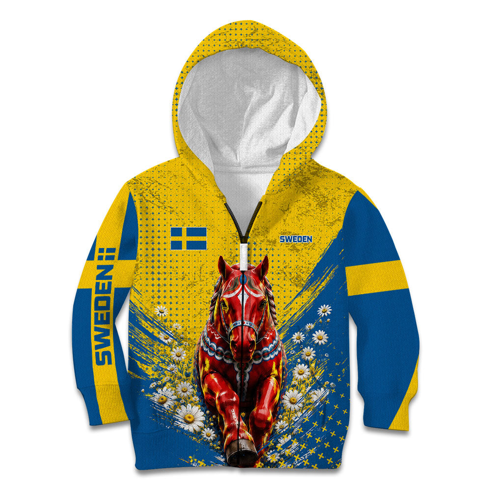 Personalized Sweden Dala Horse Soccer Kid Hoodie Grunge Swedish Flag Cheering Fans Floral