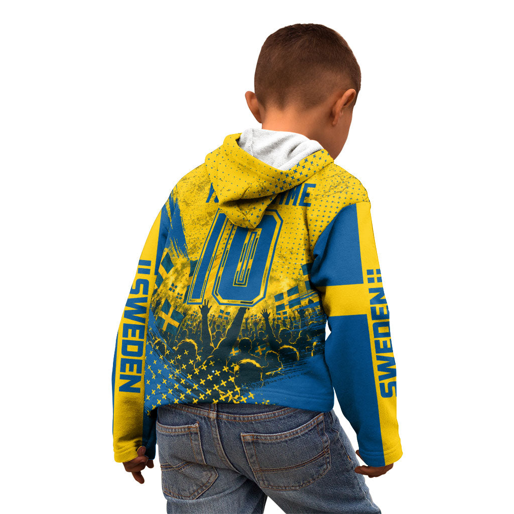 Personalized Sweden Dala Horse Soccer Kid Hoodie Grunge Swedish Flag Cheering Fans Floral
