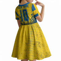 Personalized Sweden Dala Horse Soccer Kid Short Sleeve Dress Grunge Swedish Flag Cheering Fans Floral