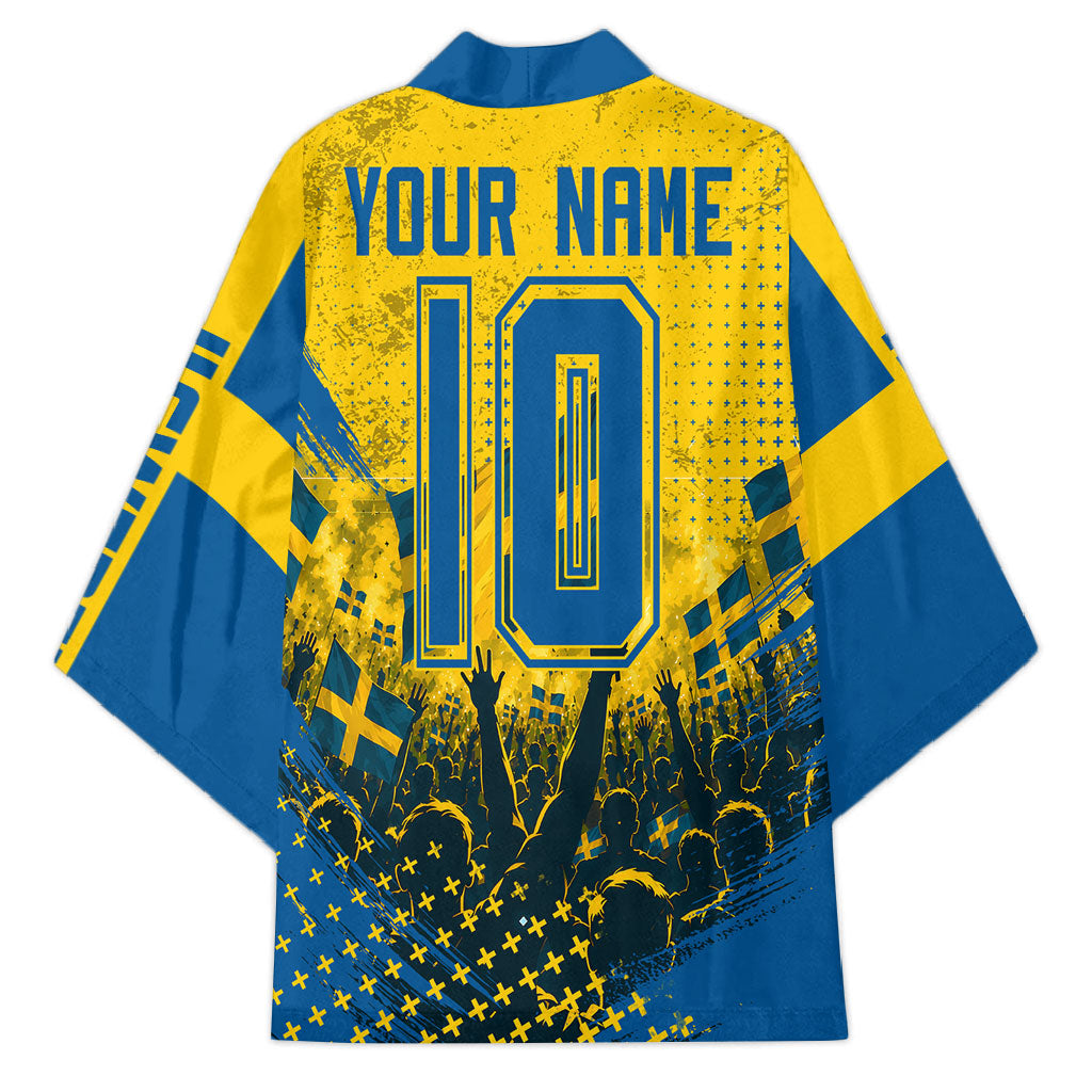 Personalized Sweden Dala Horse Soccer Kimono Grunge Swedish Flag Cheering Fans Floral