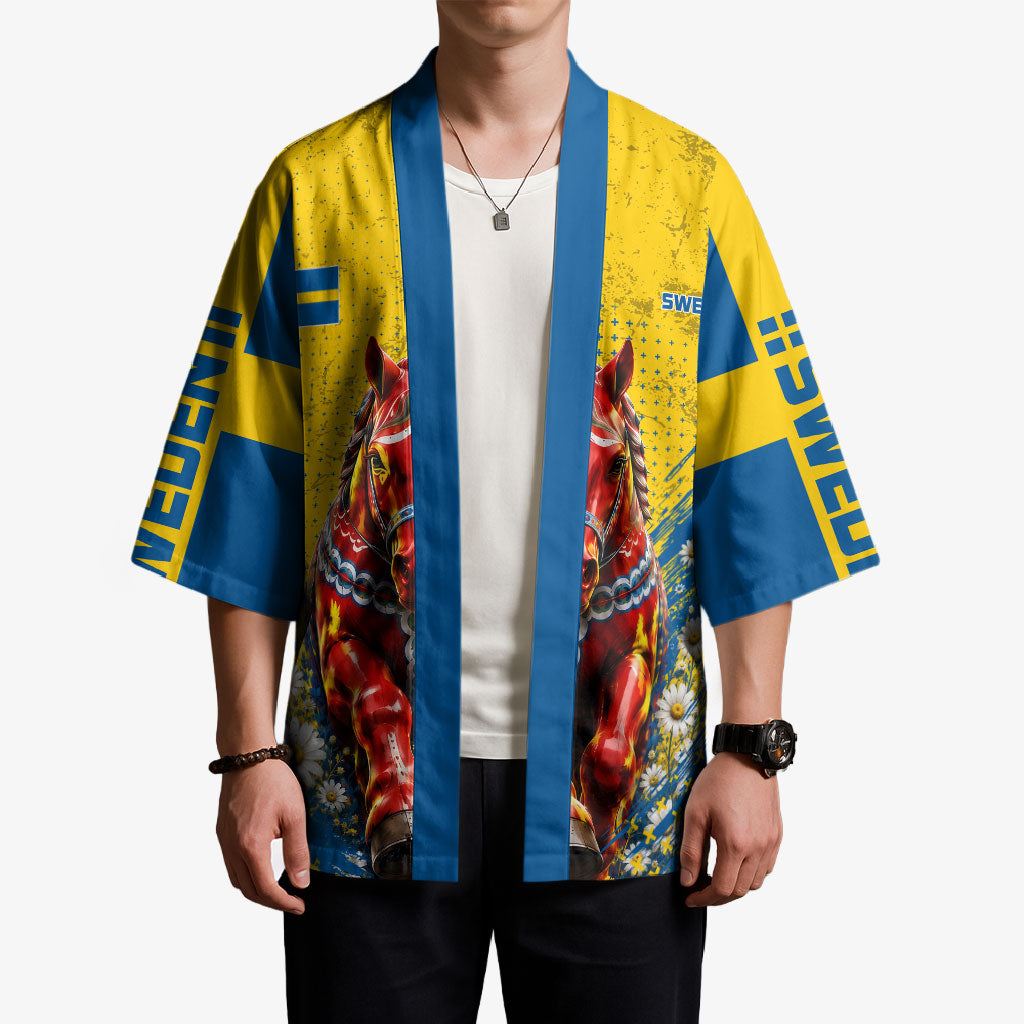 Personalized Sweden Dala Horse Soccer Kimono Grunge Swedish Flag Cheering Fans Floral