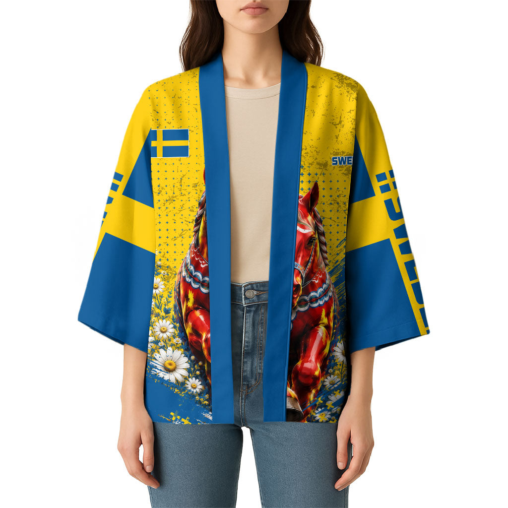 Personalized Sweden Dala Horse Soccer Kimono Grunge Swedish Flag Cheering Fans Floral