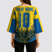 Personalized Sweden Dala Horse Soccer Kimono Sleeve Blouse Grunge Swedish Flag Cheering Fans Floral