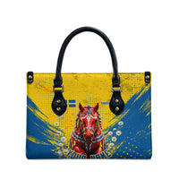 Personalized Sweden Dala Horse Soccer Leather Bag Grunge Swedish Flag Cheering Fans Floral