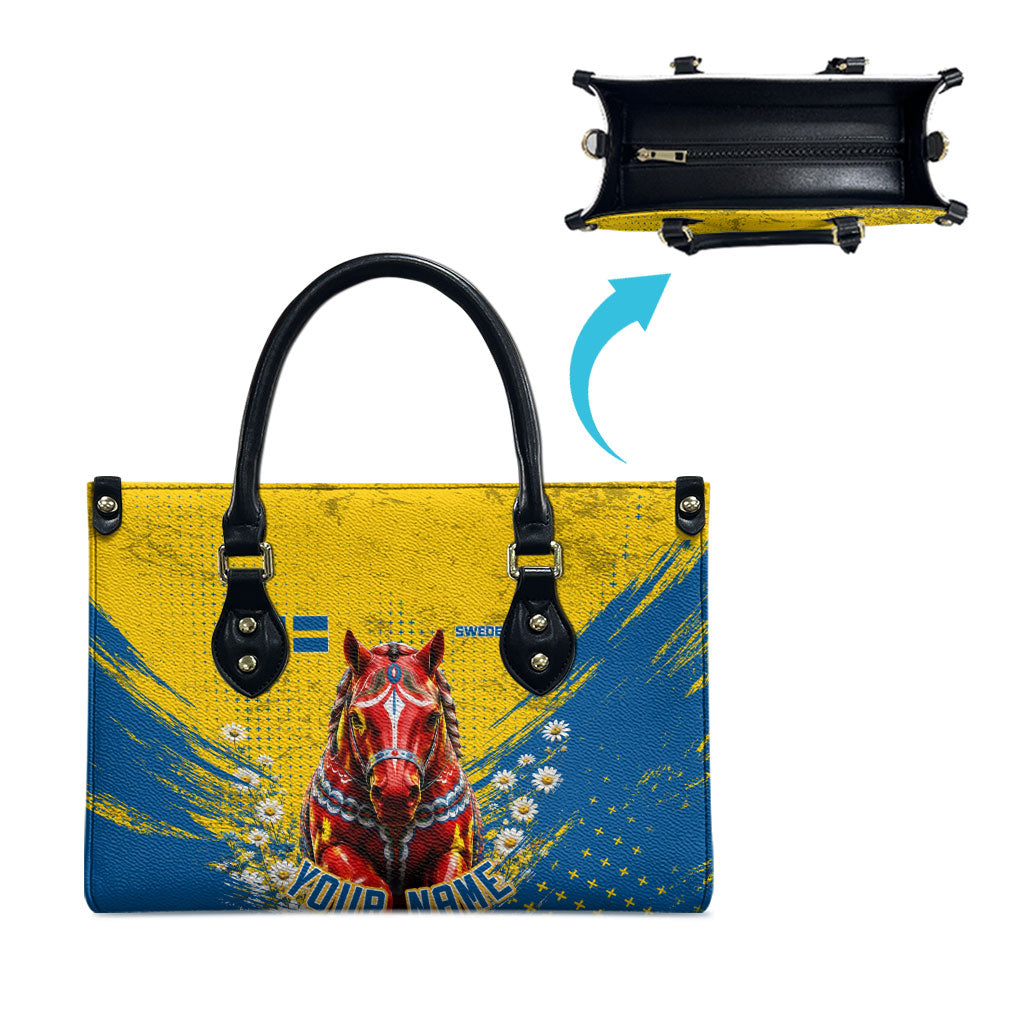 Personalized Sweden Dala Horse Soccer Leather Bag Grunge Swedish Flag Cheering Fans Floral