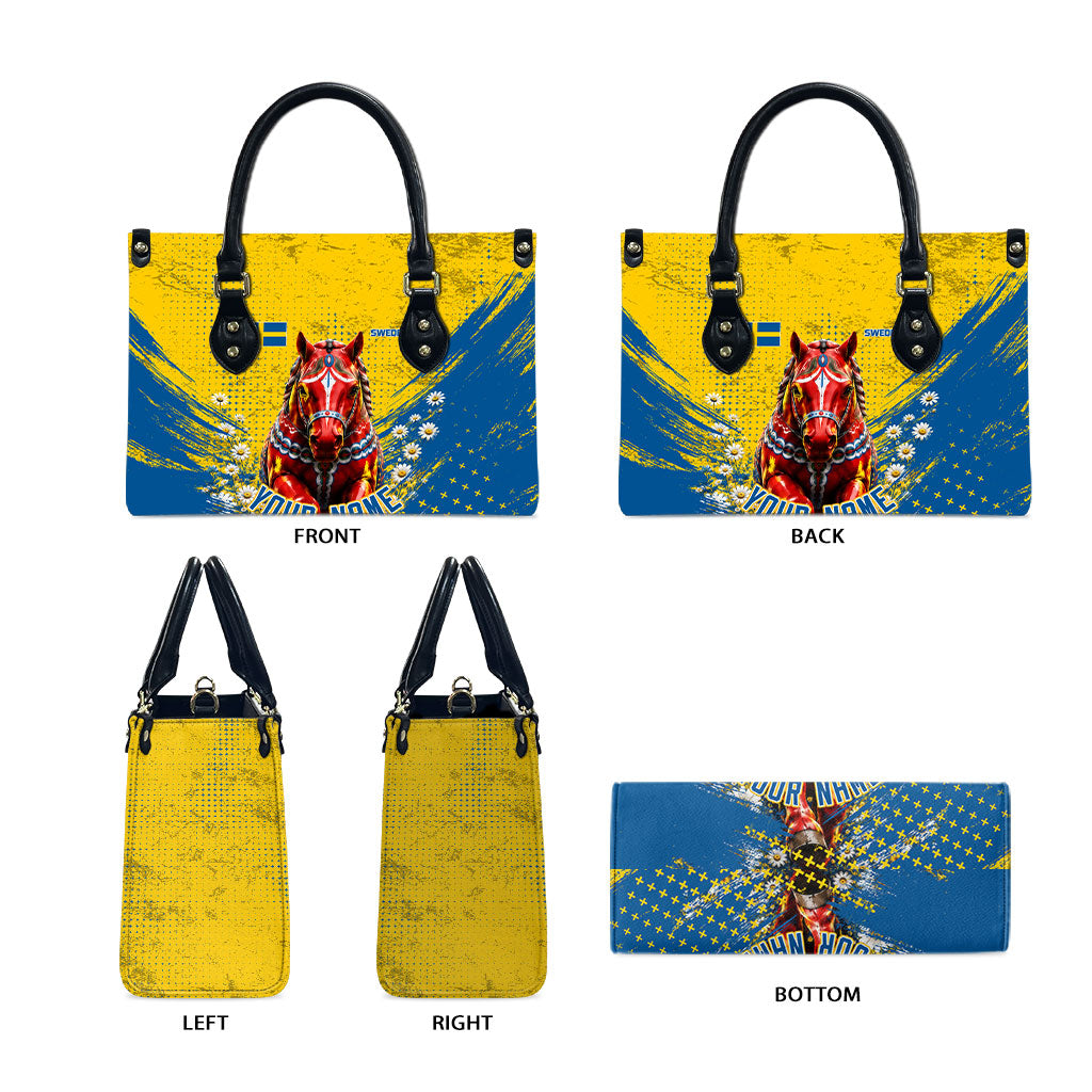 Personalized Sweden Dala Horse Soccer Leather Bag Grunge Swedish Flag Cheering Fans Floral