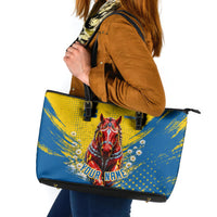 Personalized Sweden Dala Horse Soccer Leather Tote Bag Grunge Swedish Flag Cheering Fans Floral