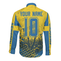 Personalized Sweden Dala Horse Soccer Long Sleeve Button Shirt Grunge Swedish Flag Cheering Fans Floral