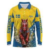 Personalized Sweden Dala Horse Soccer Long Sleeve Polo Shirt Grunge Swedish Flag Cheering Fans Floral