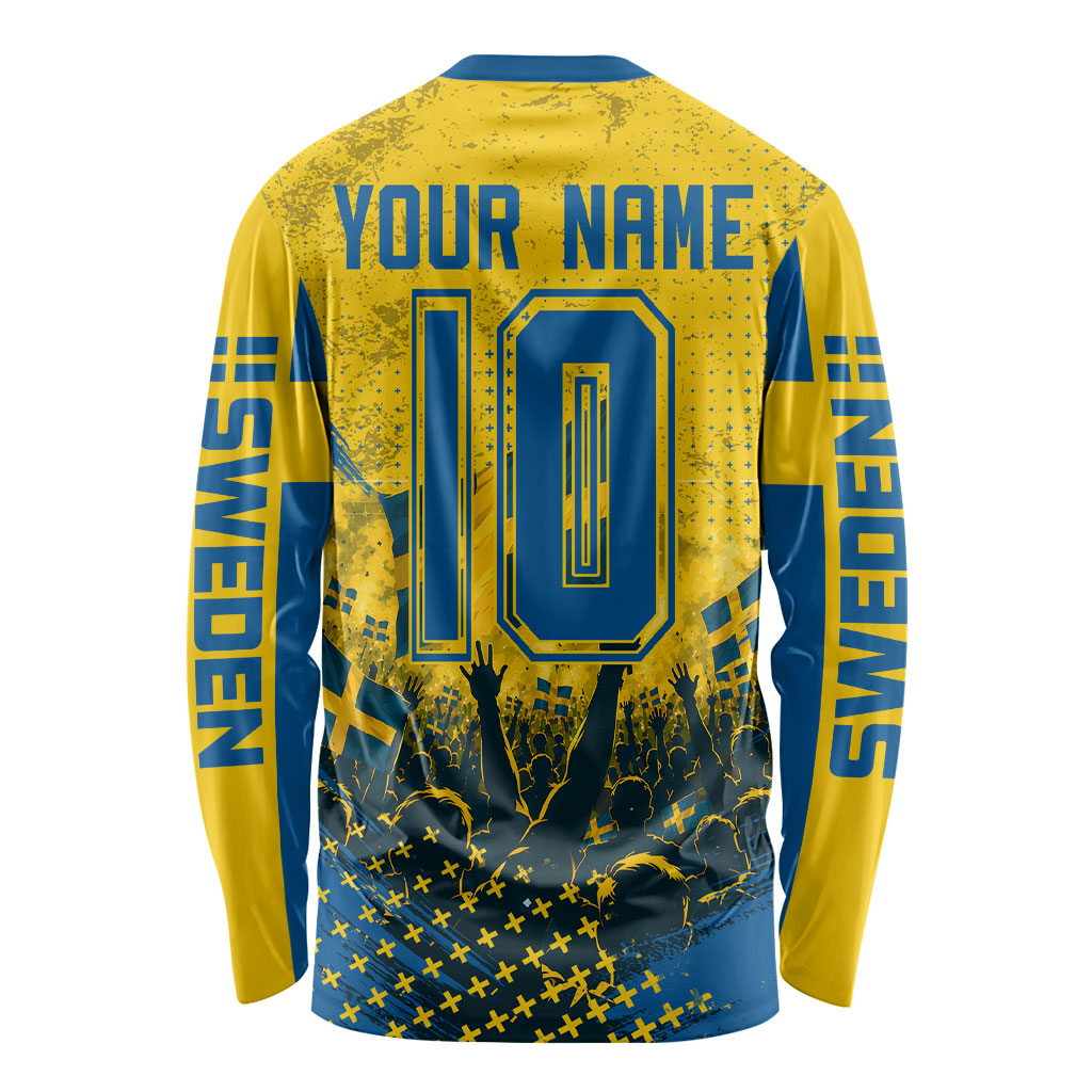 Personalized Sweden Dala Horse Soccer Long Sleeve Shirt Grunge Swedish Flag Cheering Fans Floral