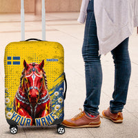 Personalized Sweden Dala Horse Soccer Luggage Cover Grunge Swedish Flag Cheering Fans Floral