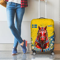 Personalized Sweden Dala Horse Soccer Luggage Cover Grunge Swedish Flag Cheering Fans Floral