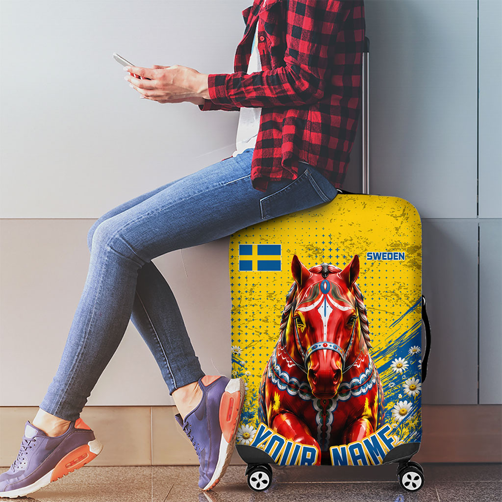 Personalized Sweden Dala Horse Soccer Luggage Cover Grunge Swedish Flag Cheering Fans Floral