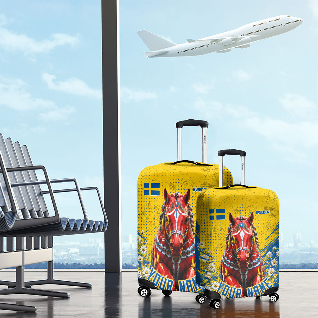Personalized Sweden Dala Horse Soccer Luggage Cover Grunge Swedish Flag Cheering Fans Floral