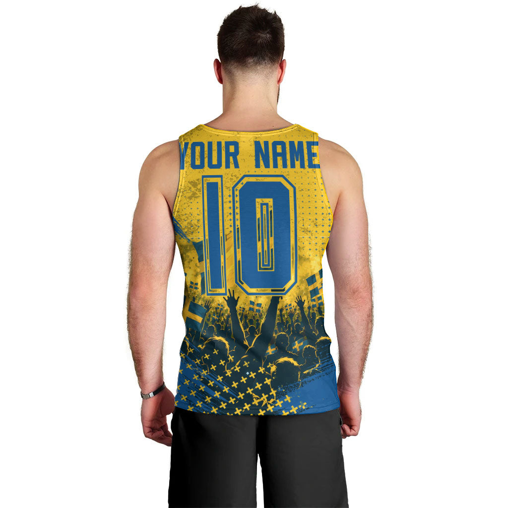 Personalized Sweden Dala Horse Soccer Men Tank Top Grunge Swedish Flag Cheering Fans Floral