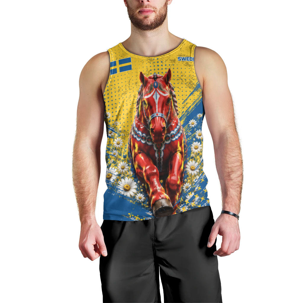 Personalized Sweden Dala Horse Soccer Men Tank Top Grunge Swedish Flag Cheering Fans Floral