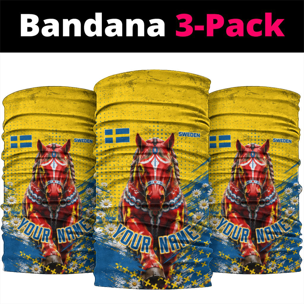 Personalized Sweden Dala Horse Soccer Neck Gaiter Grunge Swedish Flag Cheering Fans Floral