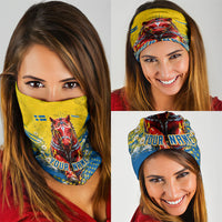 Personalized Sweden Dala Horse Soccer Neck Gaiter Grunge Swedish Flag Cheering Fans Floral