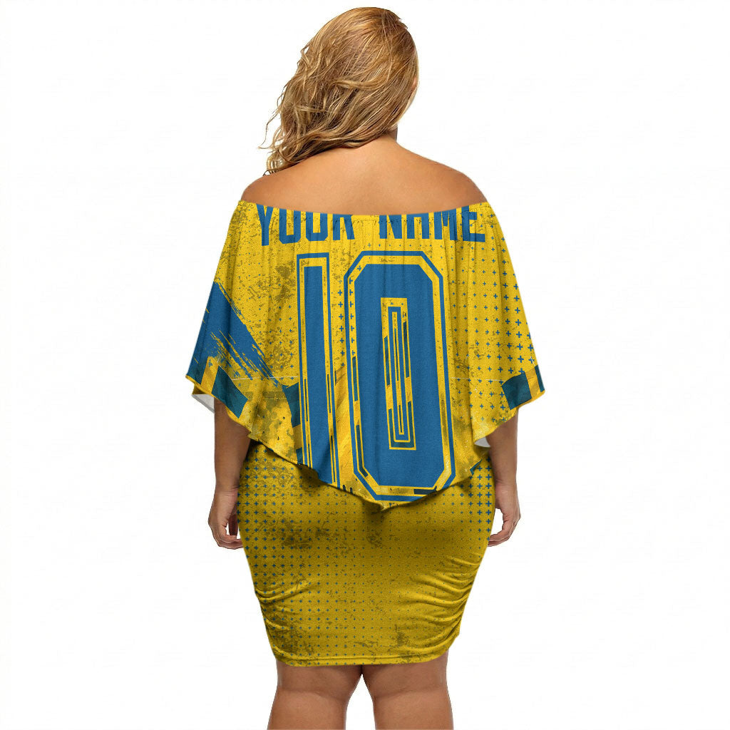 Personalized Sweden Dala Horse Soccer Off Shoulder Short Dress Grunge Swedish Flag Cheering Fans Floral