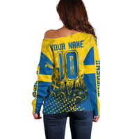 Personalized Sweden Dala Horse Soccer Off Shoulder Sweater Grunge Swedish Flag Cheering Fans Floral