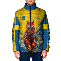 Personalized Sweden Dala Horse Soccer Padded Jacket Grunge Swedish Flag Cheering Fans Floral