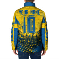 Personalized Sweden Dala Horse Soccer Padded Jacket Grunge Swedish Flag Cheering Fans Floral