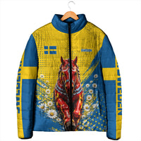 Personalized Sweden Dala Horse Soccer Padded Jacket Grunge Swedish Flag Cheering Fans Floral