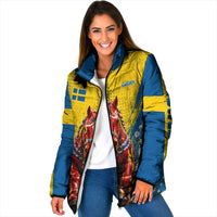 Personalized Sweden Dala Horse Soccer Padded Jacket Grunge Swedish Flag Cheering Fans Floral