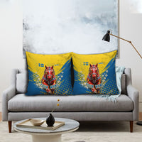 Personalized Sweden Dala Horse Soccer Pillow Cover Grunge Swedish Flag Cheering Fans Floral