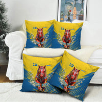 Personalized Sweden Dala Horse Soccer Pillow Cover Grunge Swedish Flag Cheering Fans Floral