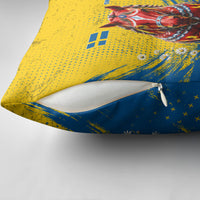 Personalized Sweden Dala Horse Soccer Pillow Cover Grunge Swedish Flag Cheering Fans Floral