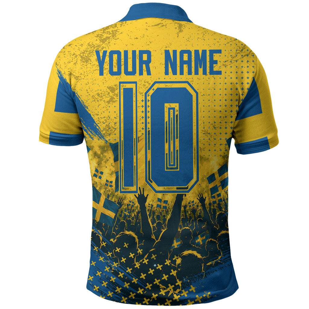 Personalized Sweden Dala Horse Soccer Polo Shirt Grunge Swedish Flag Cheering Fans Floral