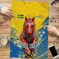 Personalized Sweden Dala Horse Soccer Puzzle Grunge Swedish Flag Cheering Fans Floral
