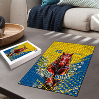 Personalized Sweden Dala Horse Soccer Puzzle Grunge Swedish Flag Cheering Fans Floral