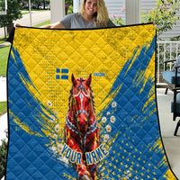Personalized Sweden Dala Horse Soccer Quilt Grunge Swedish Flag Cheering Fans Floral