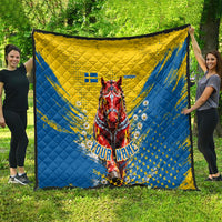 Personalized Sweden Dala Horse Soccer Quilt Grunge Swedish Flag Cheering Fans Floral