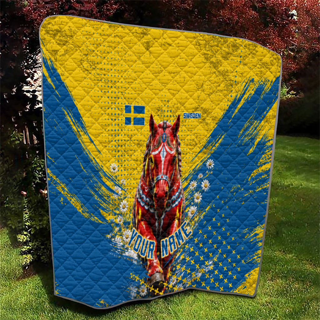 Personalized Sweden Dala Horse Soccer Quilt Grunge Swedish Flag Cheering Fans Floral
